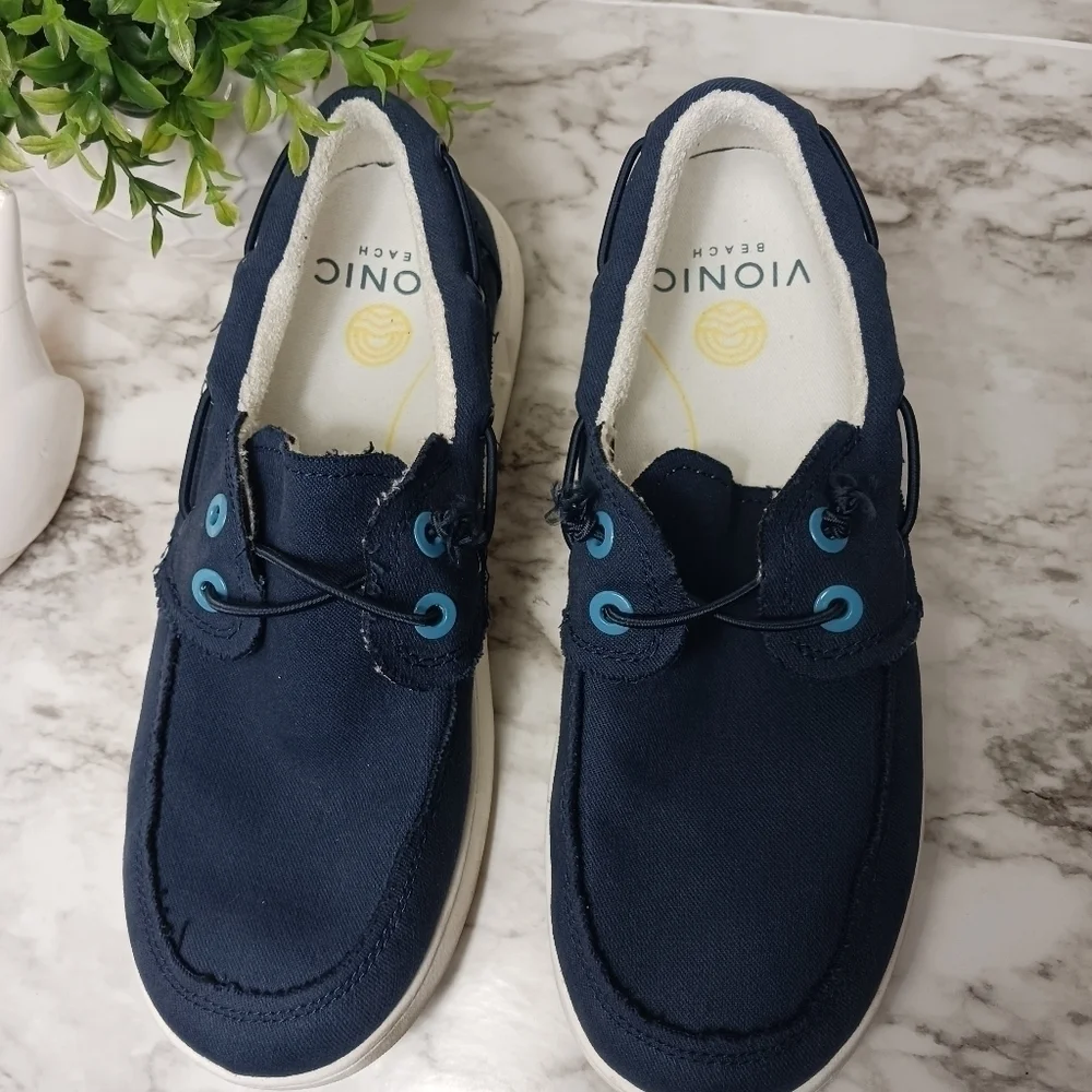 VIONIC Beach Mens 8 Navy Blue Skipper Slip-On Casual Comfort Shoes